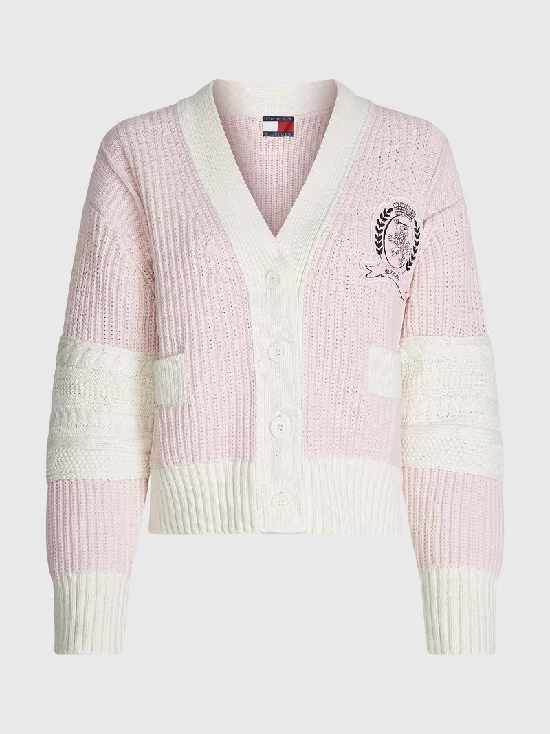 Női Tommy Hilfiger Varsity Cardigan Pulóverek Rózsaszín | HU 372TCE